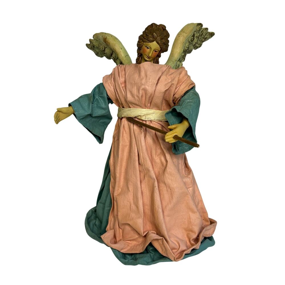 Vintage Stiff Cloth Stiffed Fabric Angel Tree Topper Figurine Christmas 8.5 Inch
